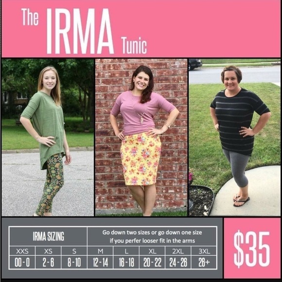 LulaRoe Irma Mid-Sleeve Stretchy High-Low Tunic Top Loose Fit Modest XXS-XS-S-M - Picture 11 of 14